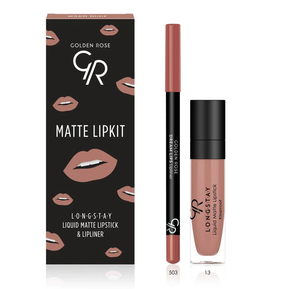 کیت_رژ_لب_مایع_و_خط_لب_گلدن_رز_|_GOLDEN_ROSE_کد_WARM_NUDE